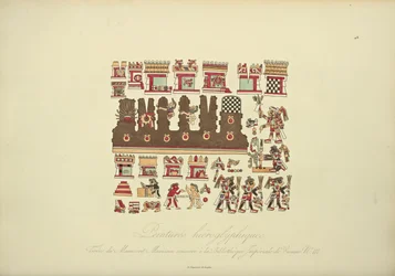 Pinturas hieroglíficas do manuscrito mexicano III, preservadas na Biblioteca Imperial de Viena, ilustração de Vistas das Cordilheiras e Monumens dos Povos Indígenas da América por Alexander von